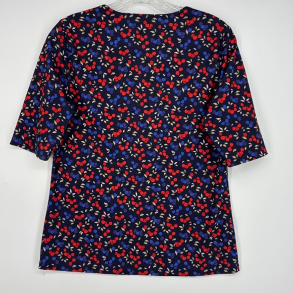 Ann Taylor Womens Small Pullover Knit Top Foldover Neckline Red Blue Cherry Prin - Picture 5 of 9
